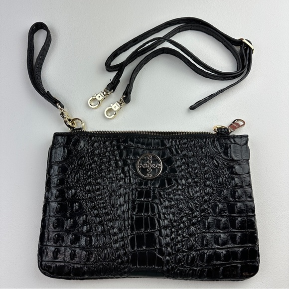 Stauer Sloane Crocodile-Embossed Clutch Black Wristlet Crossbody NWOT - Picture 3 of 13
